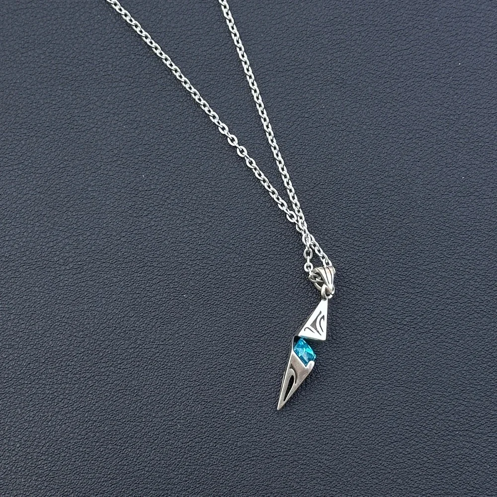 Blue Stone Stainless Steel Silver Tone Necklace Geometric‎ Pendant Men's Jewelry